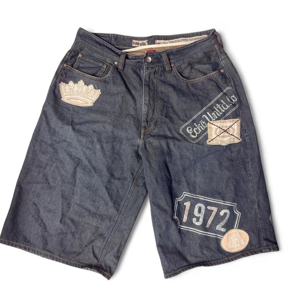 (1999-2004) Ecko Unltd. Patchwork Baggy Shorts - Denim - 34
